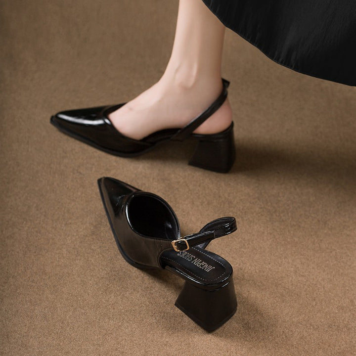 Dame Slingback hæl mules med spids tå og geometrisk accent Stilla