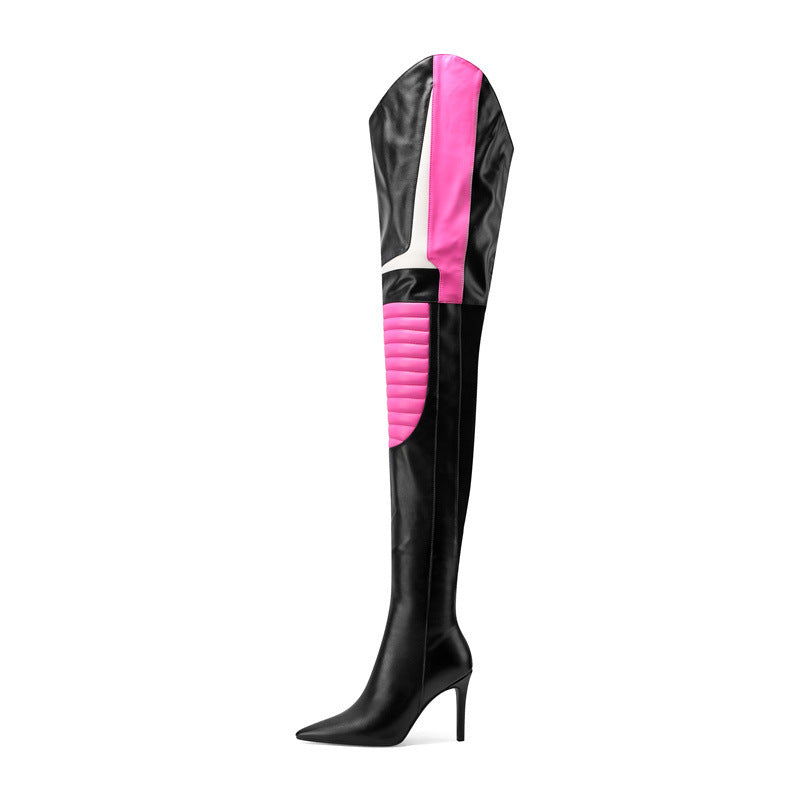 Dame Over-knæ Stiletto Støvler med Farveblok Detalje Stilla