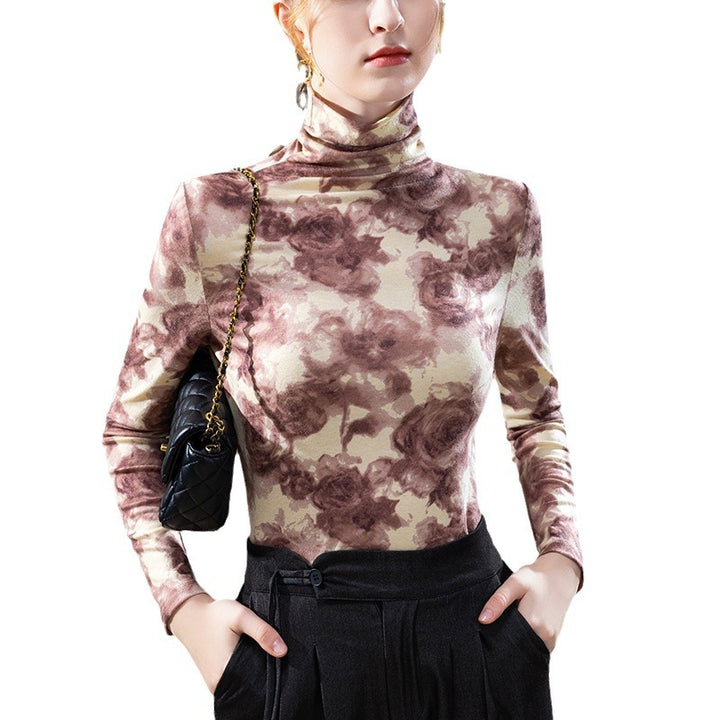 Dame rullekrave top med blomsterprint Stilla