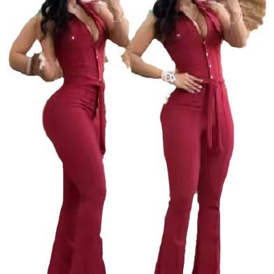 Dame Elegant Flared Jumpsuit med Knapdetaljer Skovae
