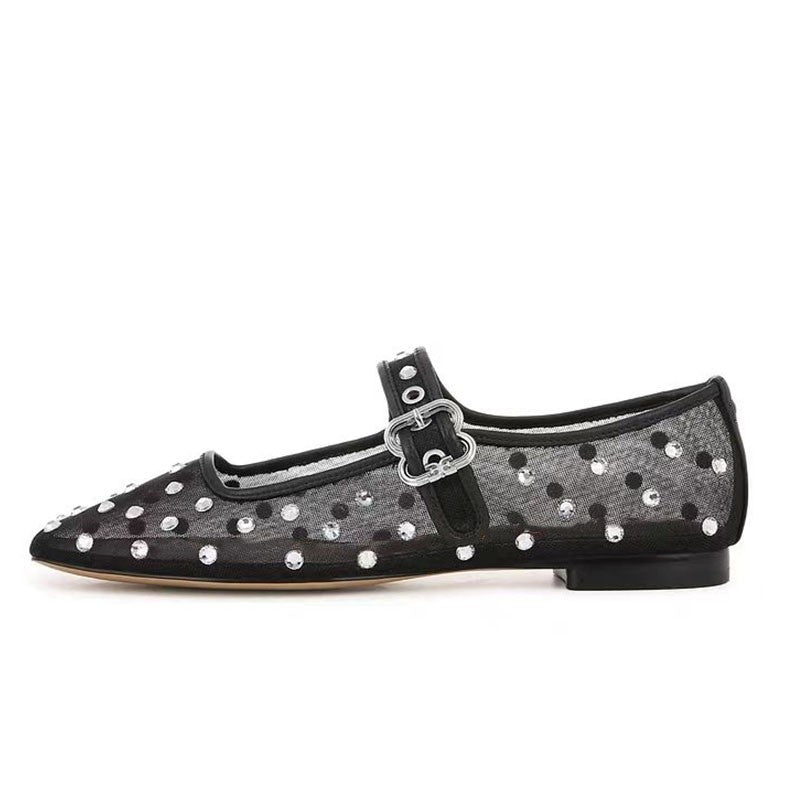 Femme strass-pyntet spidse sko-ballet flade Stilla