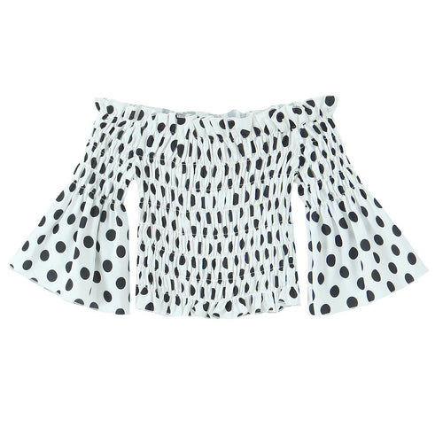 Dame Off-Shoulder Bluse med Volantdetaljer og Polka-Dots Stilla