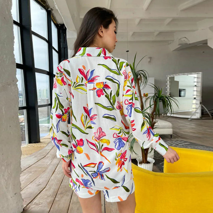 Dame Legende Bluse- og shorts-sæt med blomstertryk Stilla