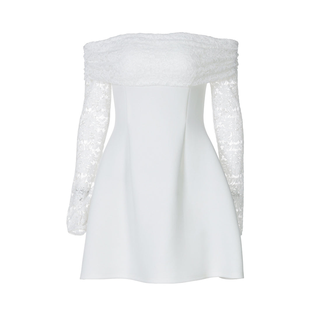 Dame Off-Shoulder Minikjole med florale spidsærmer og svajende nederdel Stilla