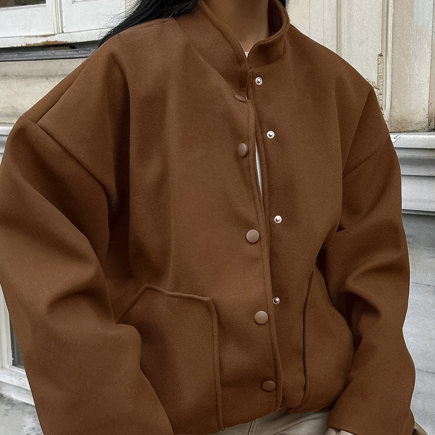 Dame Oversized Fleecejakke med trykknaplukning og sidelommer Stilla