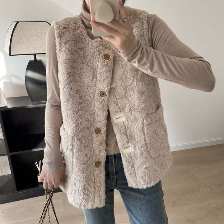 Kvinders hyggelige teddy vest med store lommer Stilla