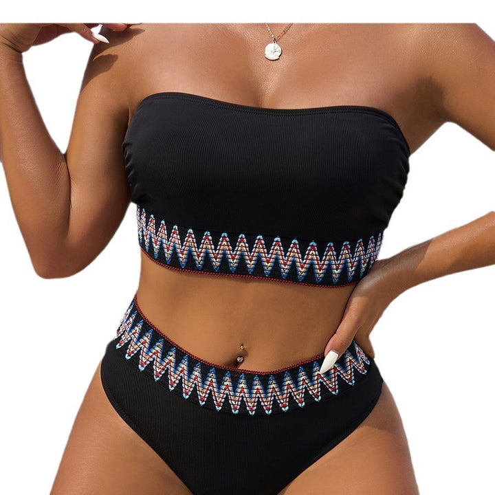 Dame Bandeau-Bikini-sæt med ornamentisk udsmykning og høj talje Stilla