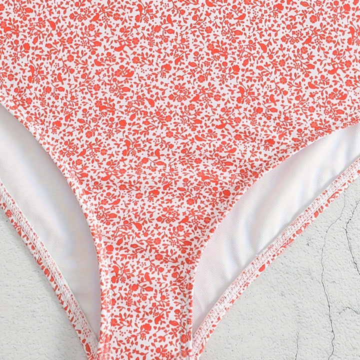 Dame højtaljet bikinisæt med blomster mønster Skovae