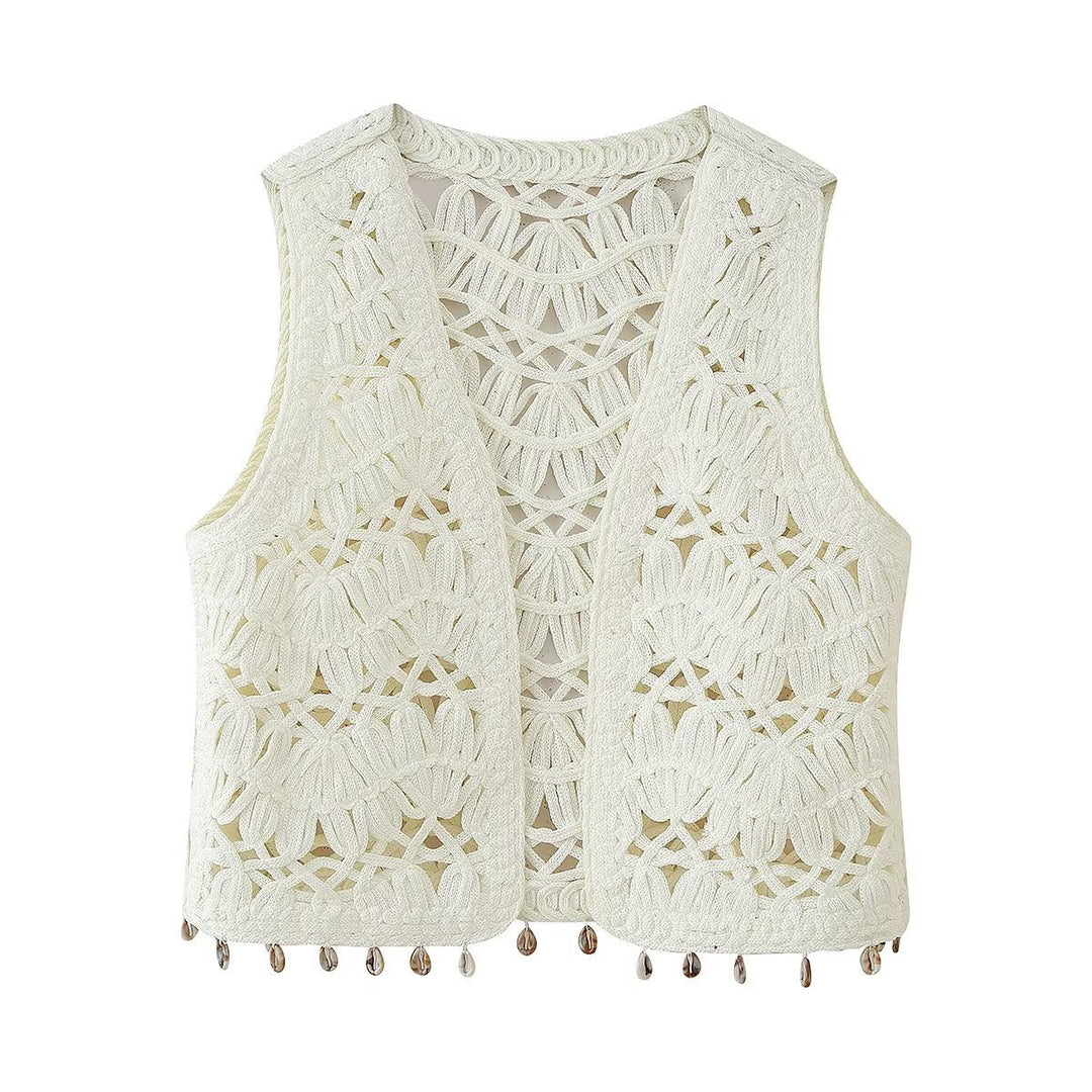 Femme Bestickede Åben Frontvest Stilla
