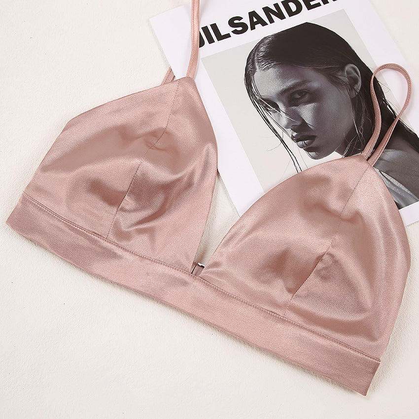 Dame satinere Loungewear-kombination af BH og vide bukser Stilla