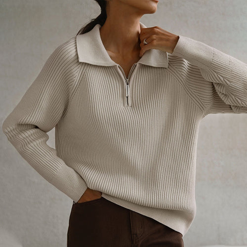Femme Cozy Ribbed Halv-lynlås Pullover Stilla