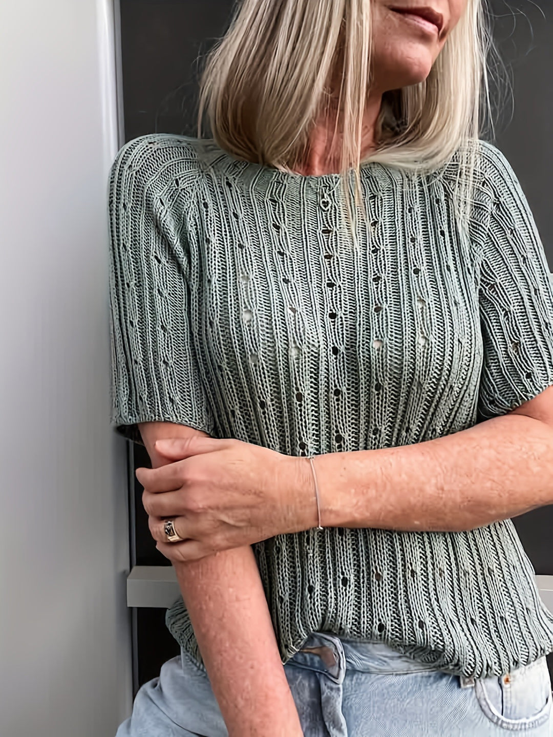 Dame Let striktop med teksturdesign Stilla