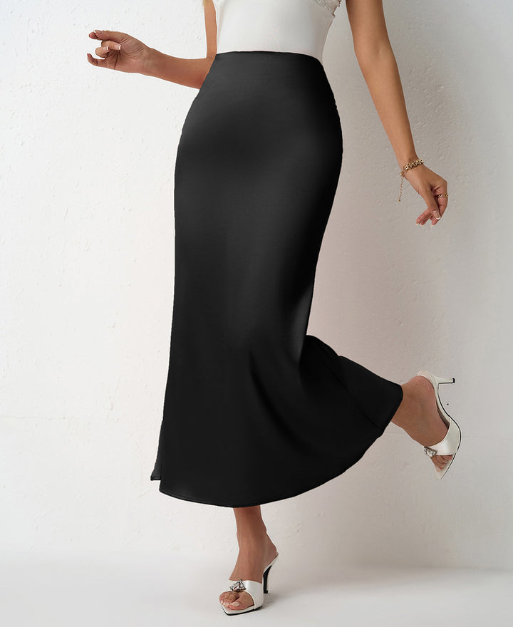 Dame satineret maxiskørt med elegant silhuet og høj talje Stilla