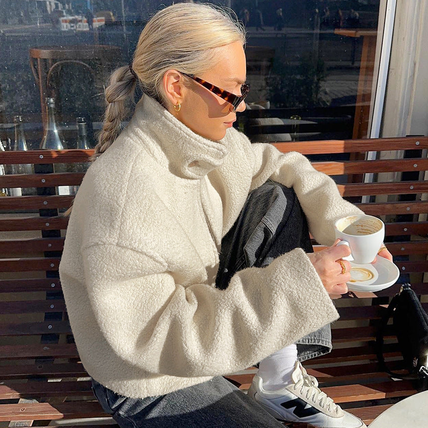 Dame Oversized Fleecejakke med høj krave og flot design Stilla