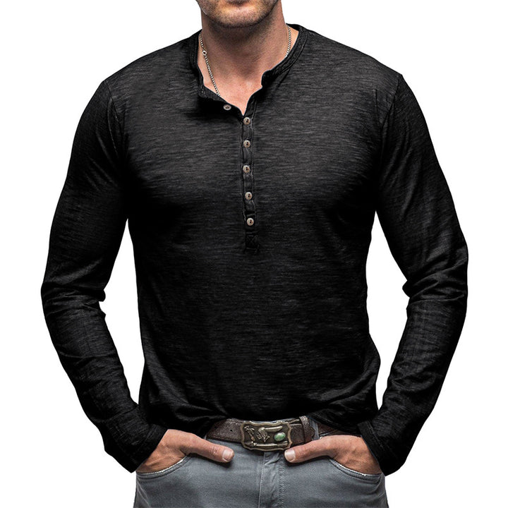 Herrer Langærmet Henley-skjorte med elegant knaplukning og struktureret stof Stilla