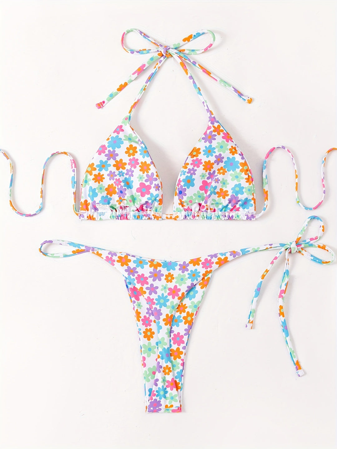 Damer Triangel-Bikini-sæt med blomstermønster og justerbare stropper Stilla