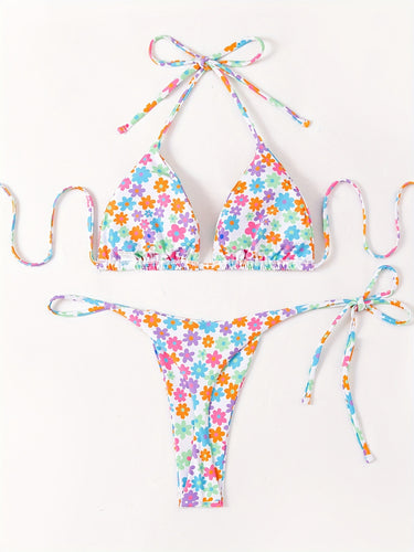 Damer Triangel-Bikini-sæt med blomstermønster og justerbare stropper Stilla