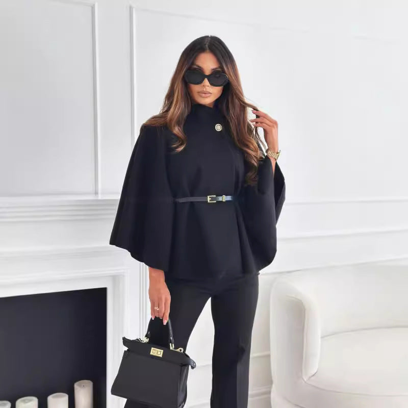 Dame stilfuld Cape-bluse med justerbart bælte Stilla