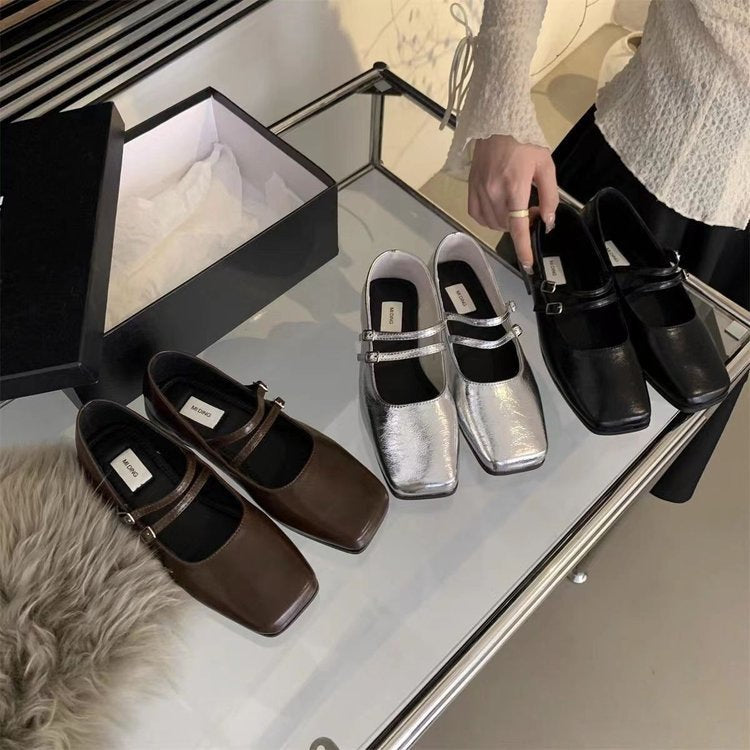 Dame elegante Mary Jane Flats med dobbelt rem og komfortabel sål Stilla