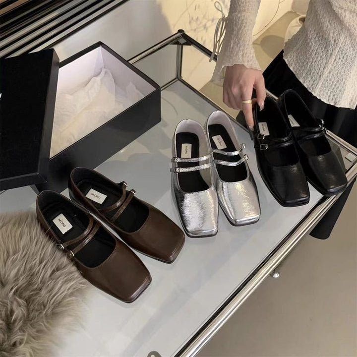 Dame elegante Mary Jane Flats med dobbelt rem og komfortabel sål Stilla