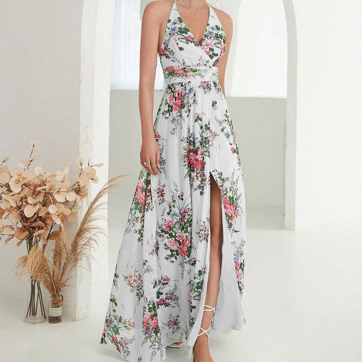 Dame Elegant Maxikjole med dyb V-hals og florale applikationer Stilla