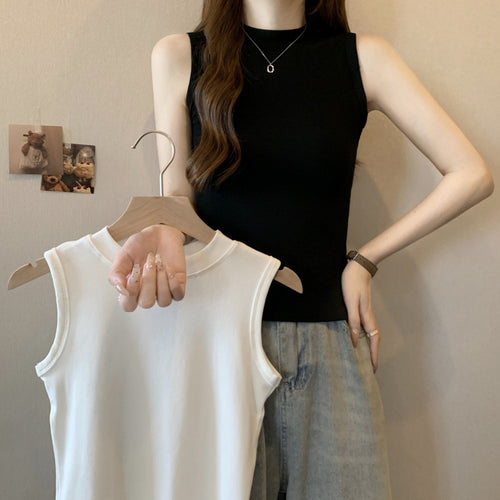 Femme Slim Fit Mock Neck Ribbet Tanktop Stilla