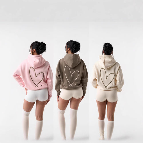 Kvinders hættetrøje sweatshirt med stort hjerte design og komfortable korte shorts Skovae