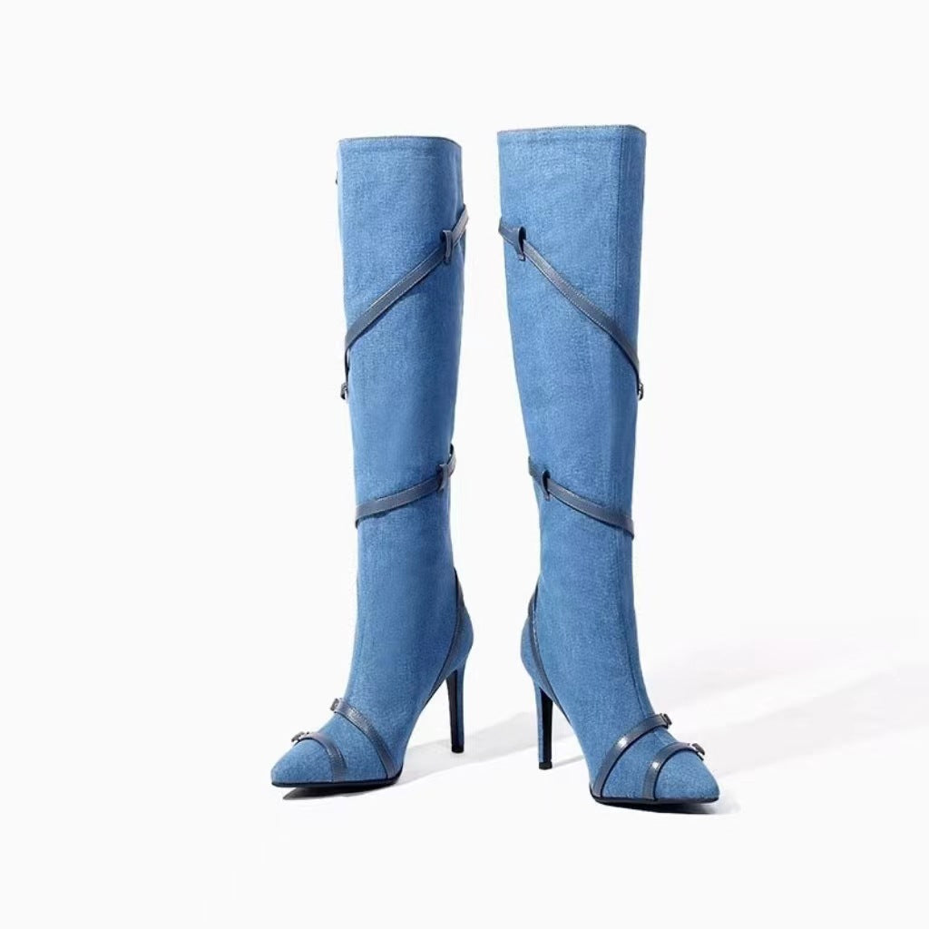 Dame Overknee Stiletto Støvler med dekorative rem-detaljer Stilla