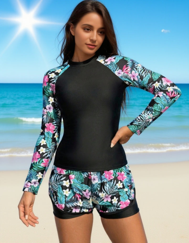 Dame UV-beskyttelse Surfdragt med blomstret design Skovae