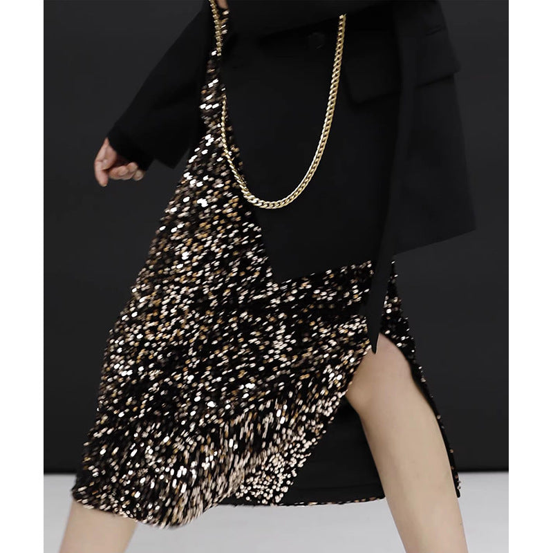 Dame glitrende midi nederdel med fint glitrende design Stilla