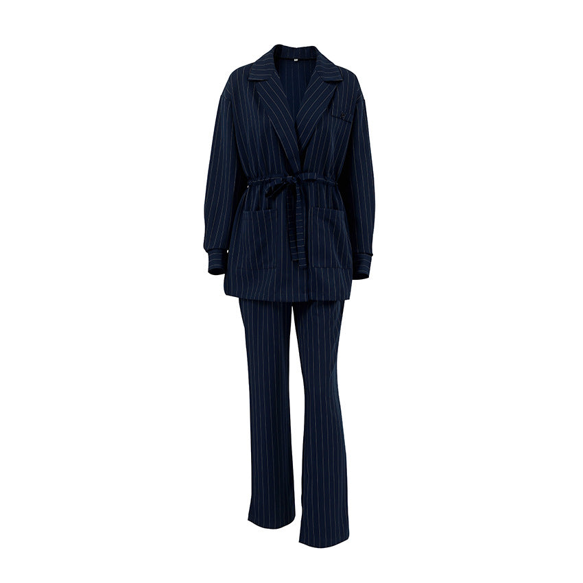 Dame To-delt Sæt med tætsiddende Blazer og elegante Vidde Bukser Stilla