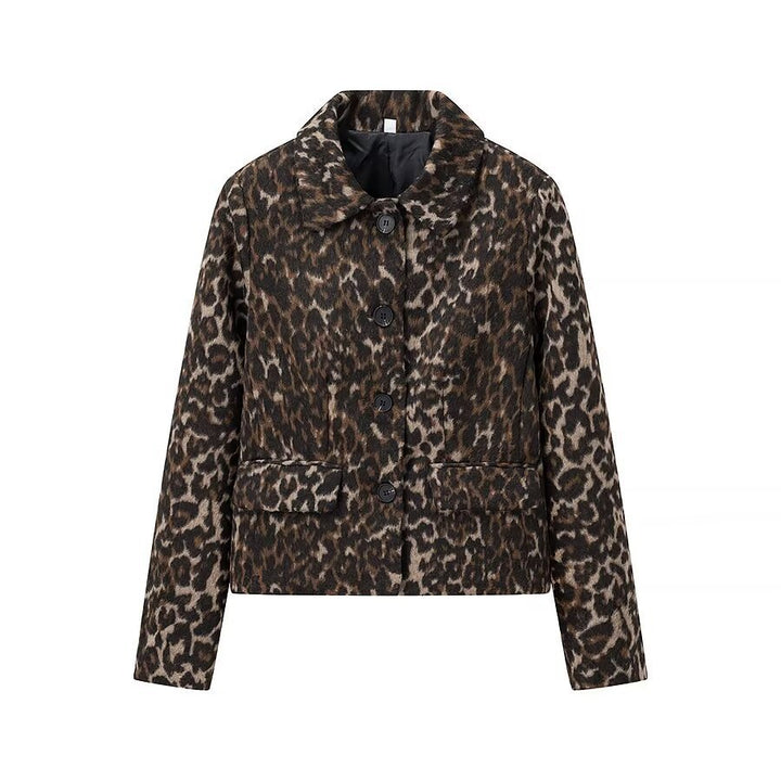 Damer fashionable kort frakke med leopardmønster Stilla