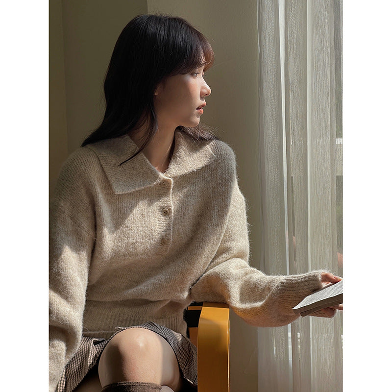 Dame sweater med voluminøse ærmer og fashionabel krave Stilla