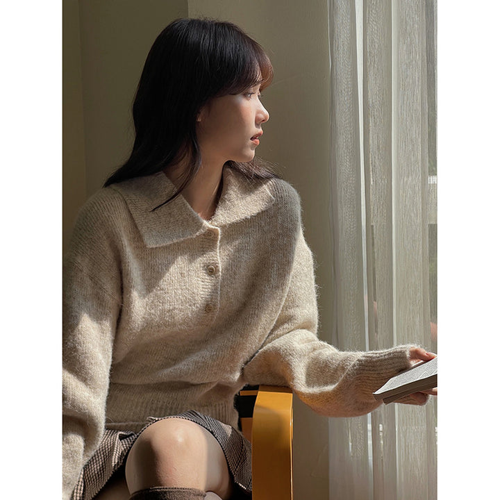 Dame sweater med voluminøse ærmer og fashionabel krave Stilla