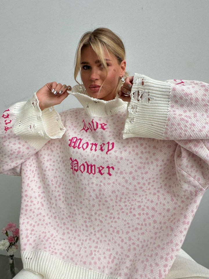 Dame Oversized Strikpullover med afslappede trykdetaljer og modemæssig vask Stilla