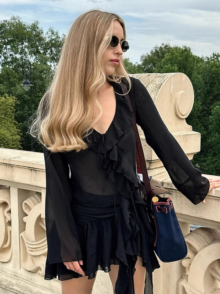 Dame let chiffon overskorte med frynsede kanter og legende design Stilla