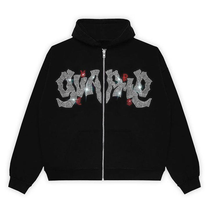 Kvindernes hoodie med elegant glimmerdesign og fuld længde lynlås Skovae