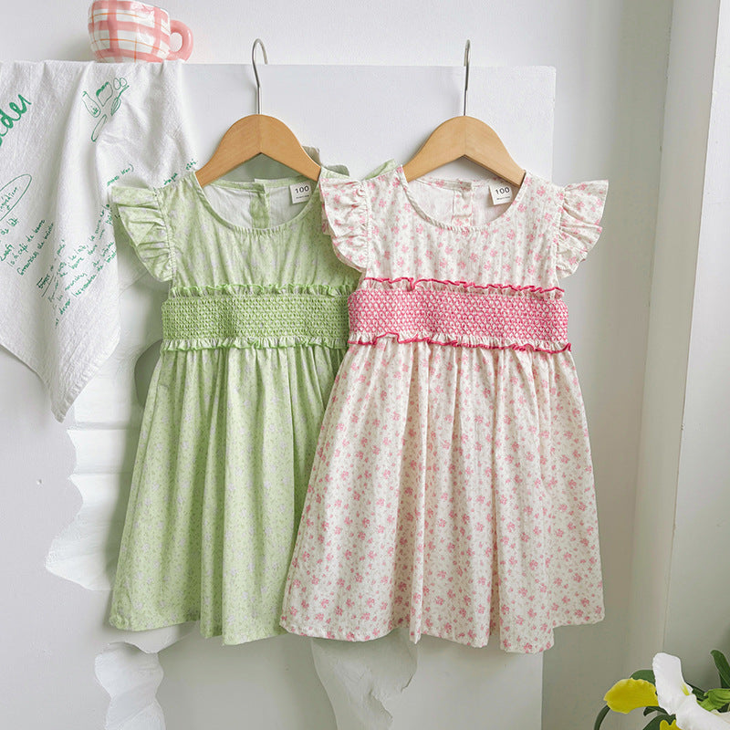 Pige Volangstoff Blomster Smocked Kjole Stilla