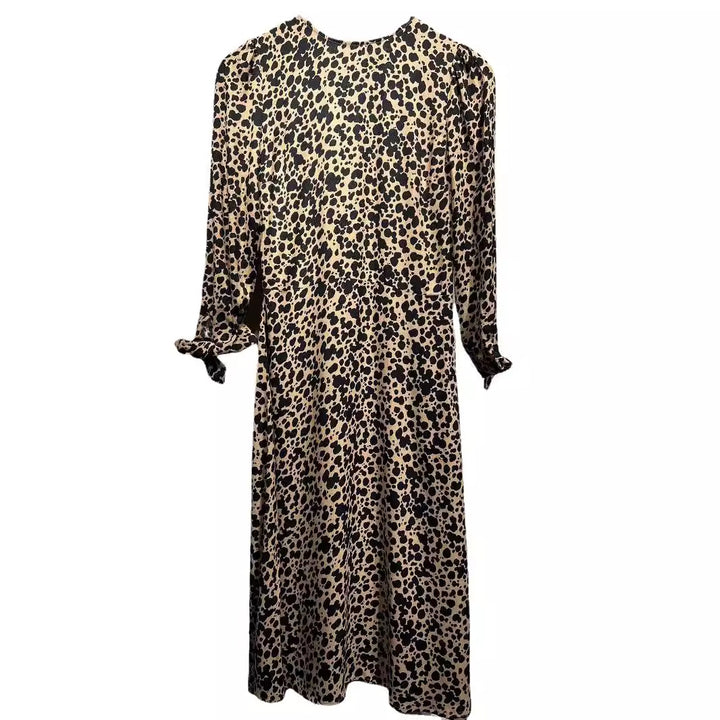 Dame Midi-kjole med stilfuldt leopardmønster og elegante puffærmer Stilla