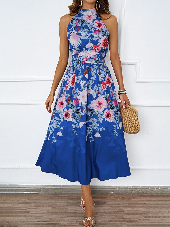 Dame Midi-Kjole med blomsterdesign og elegant Halterneck Stilla