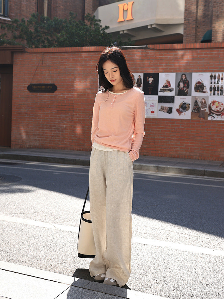 Stilla | Beige Hørbukser med Elegant Fald