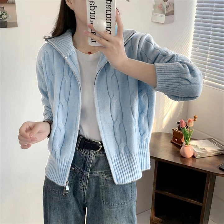 Dame zip cardigan med snor Stilla