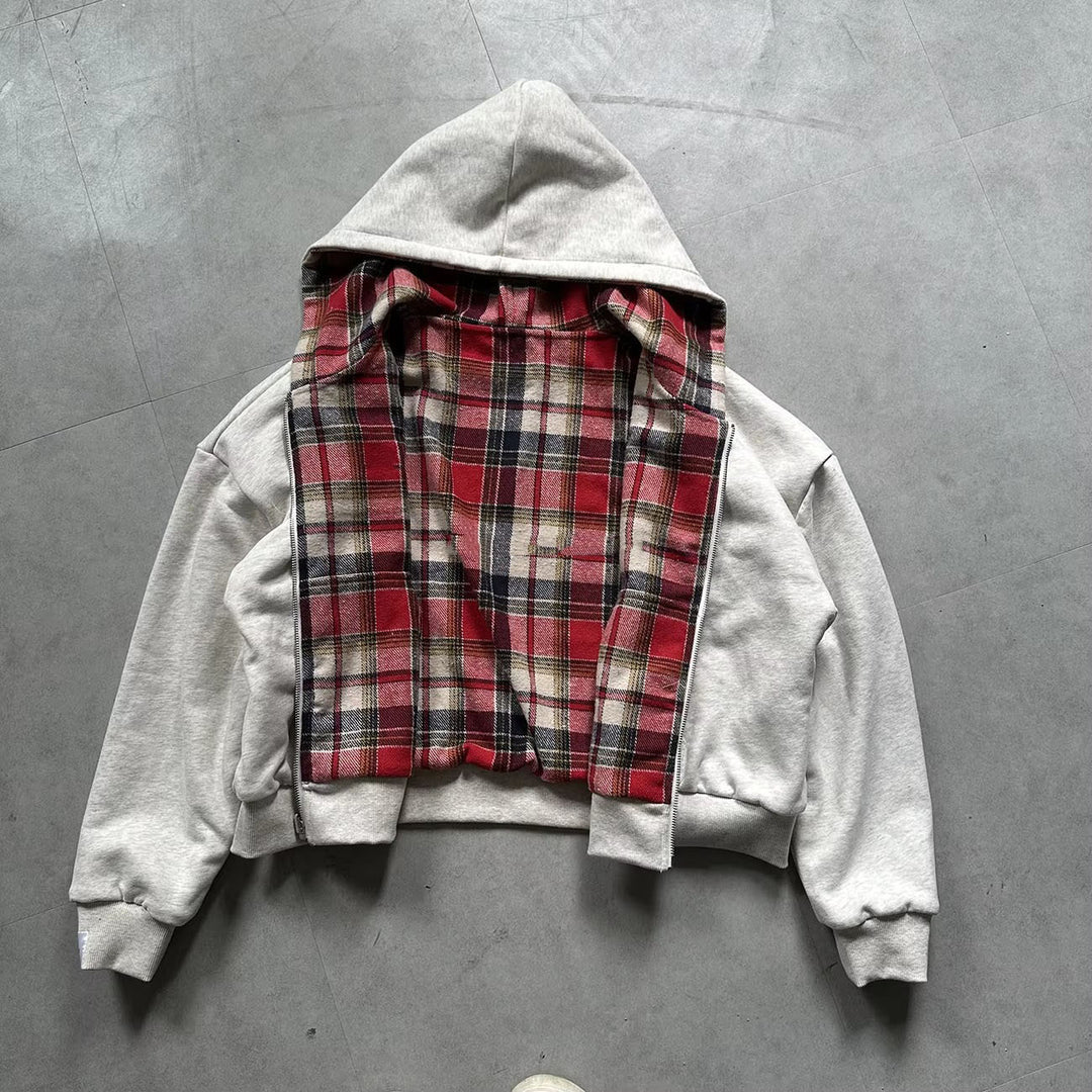 Unisex nan foretakket hættetrøje med ternet flannel foder og lynlås Skovae