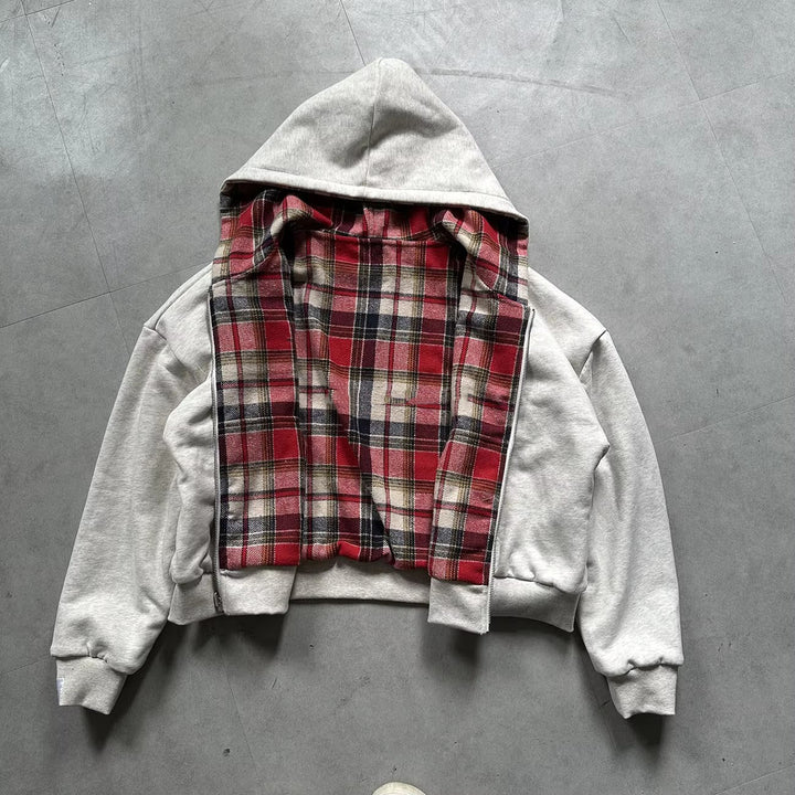 Unisex nan foretakket hættetrøje med ternet flannel foder og lynlås Skovae