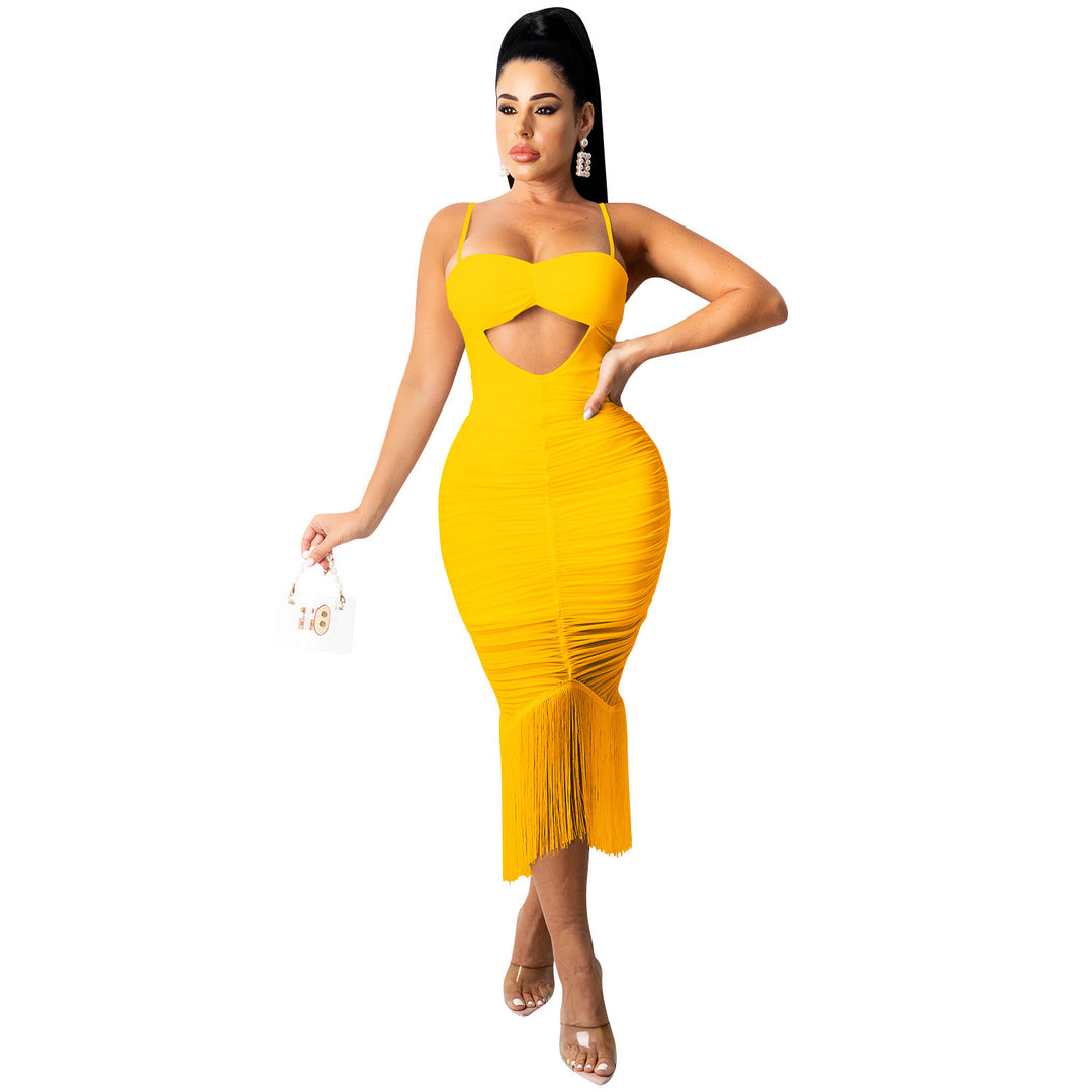 Dame figursyet Cut-Out Midi-kjole med frynser Stilla