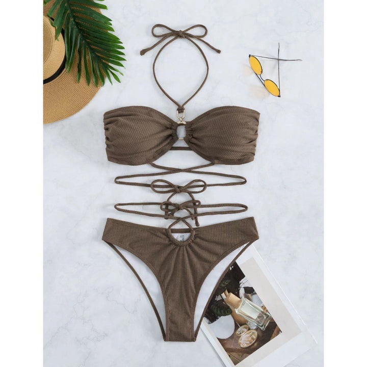 Dame bikini-sæt med rynket top og justerbar snor Stilla