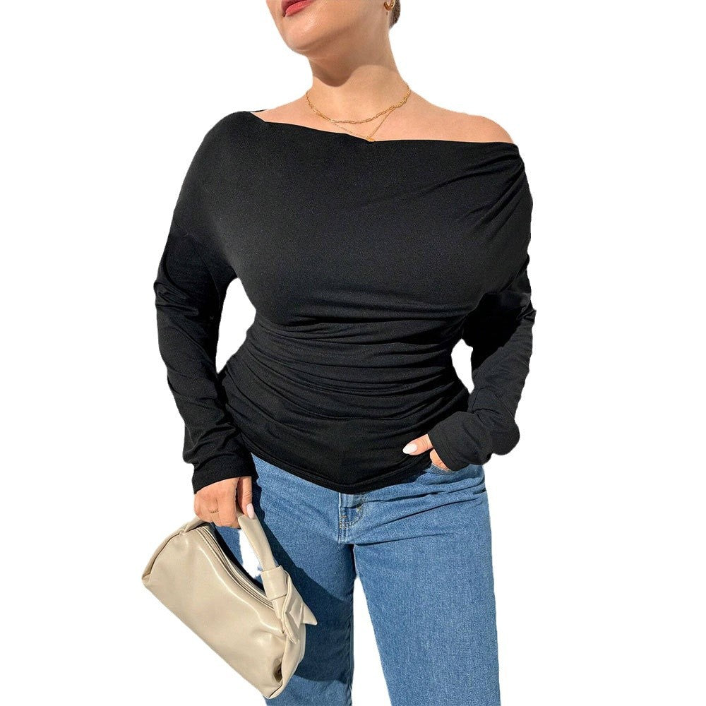 Dame afslappet top med off-shoulder design og rynkning Stilla