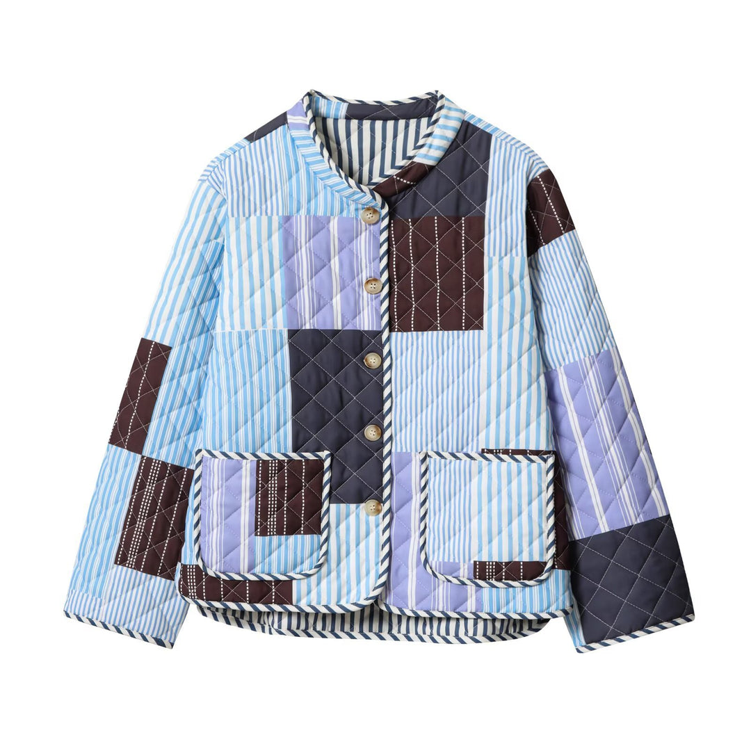 Dame quiltet jakke med farverigt patchwork-design Stilla