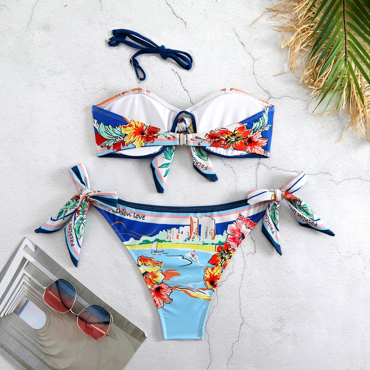 Dame bikini-sæt med legende sløjfe-design og livligt blomster mønster Stilla