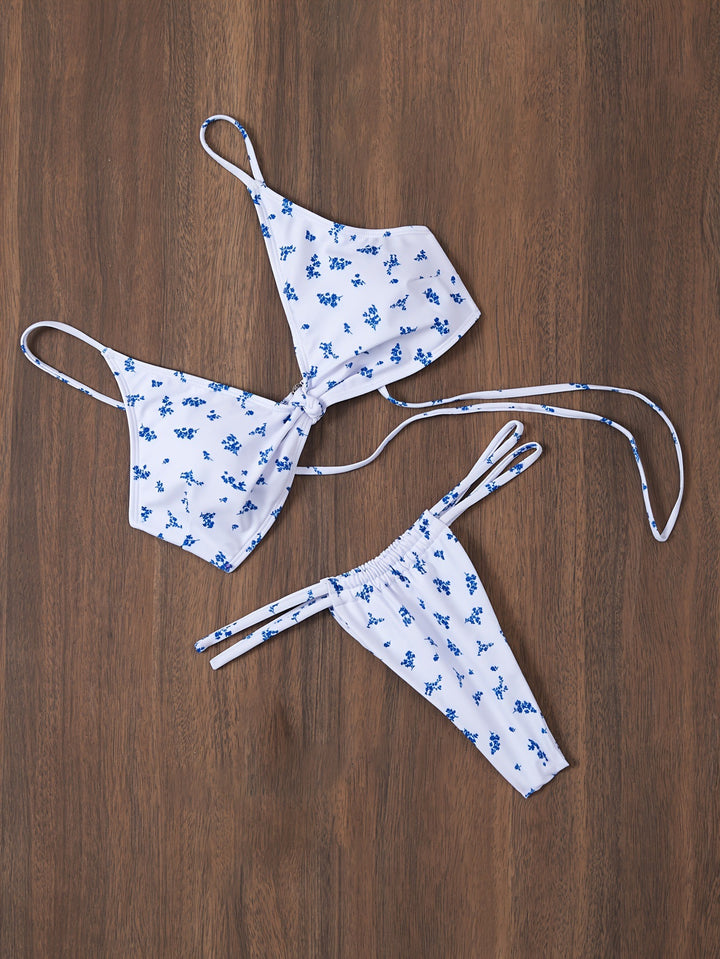 Dame Triangel-Bikini med blomsterdetaljer og justerbare stropper Stilla